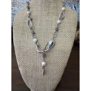 Michael Dawkins Sterling 14k Gold Pearl Rondele Open Link Lariat Necklace